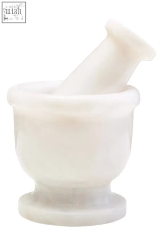 White marble mortar and pestle set made from marmore white marble for grinding herbs and spices