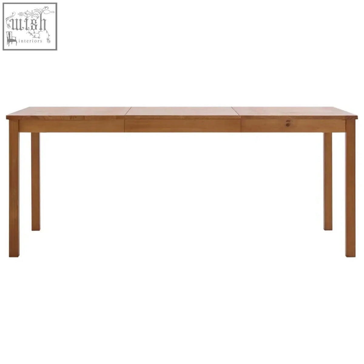 Light brown maro pinewood 180cm dining table with central drawer and four straight legs in minimalist style