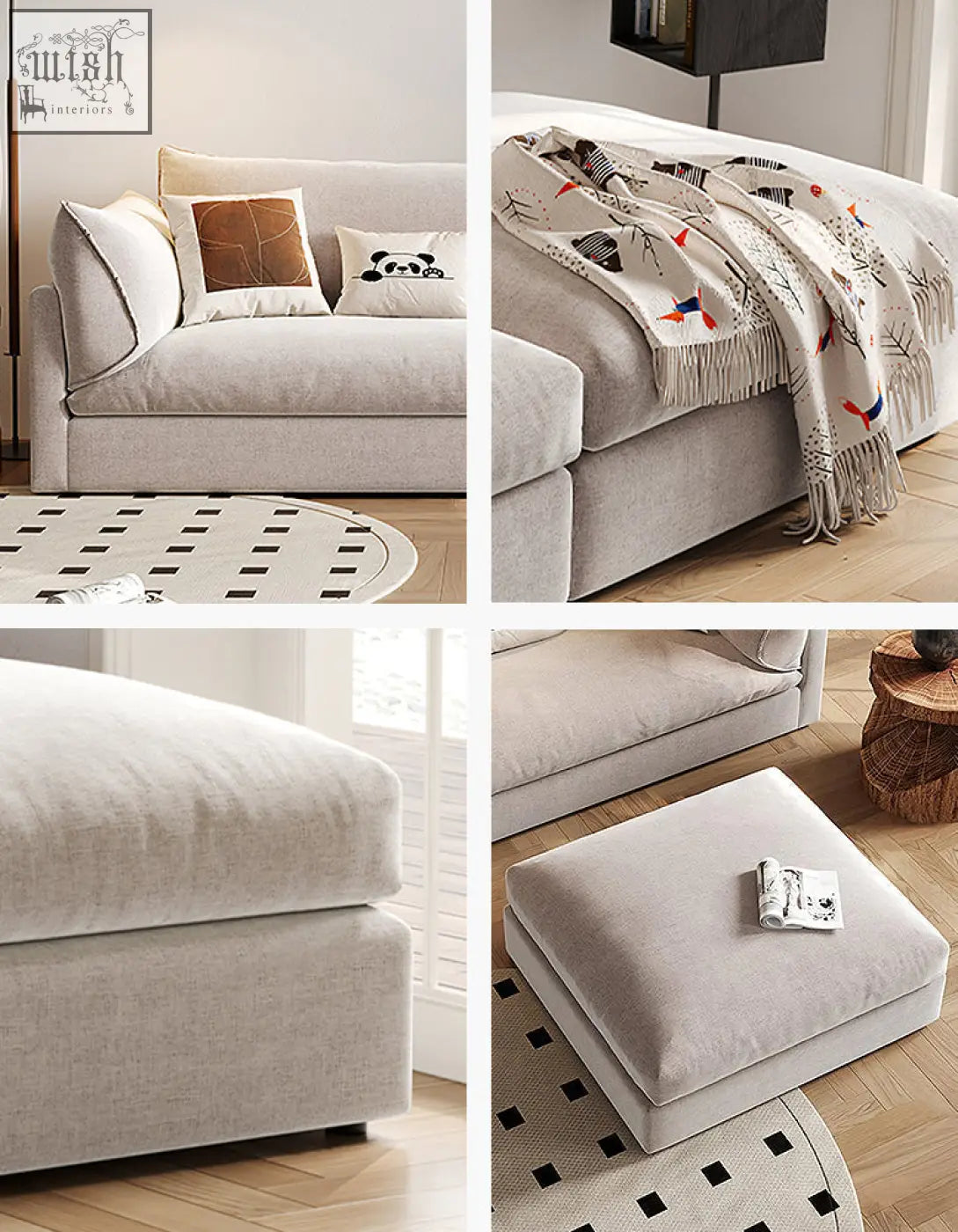 Beige upholstered marquez two seater sofa with soft linen fabric and minimalist design two seater sofa