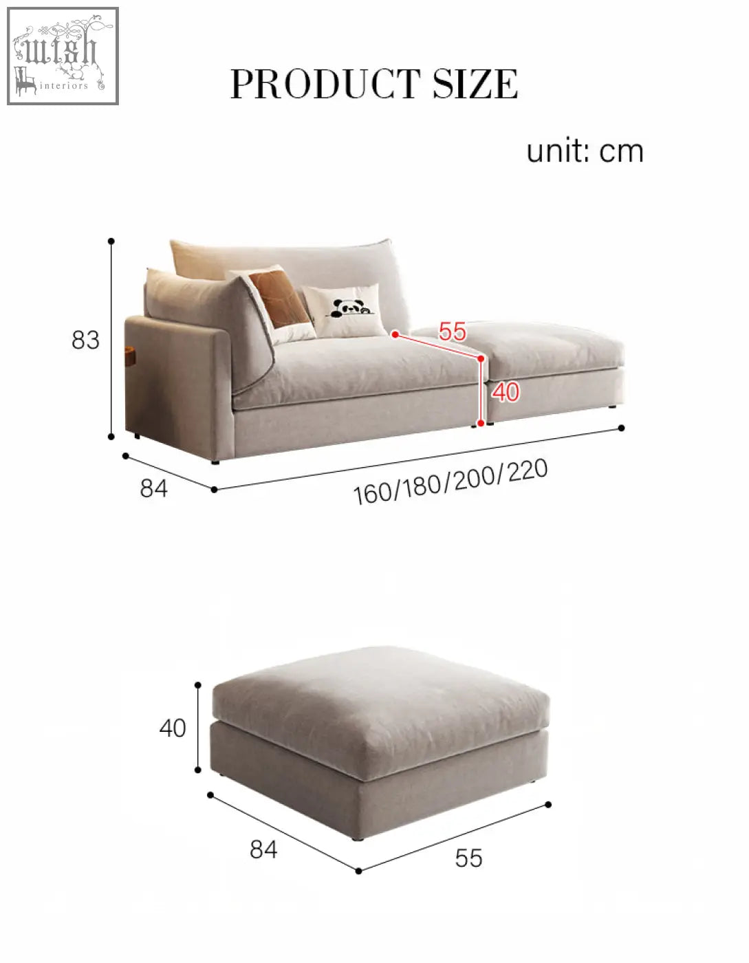 Beige velvet marquez two seater sofa with matching ottoman modern design available in multiple sizes