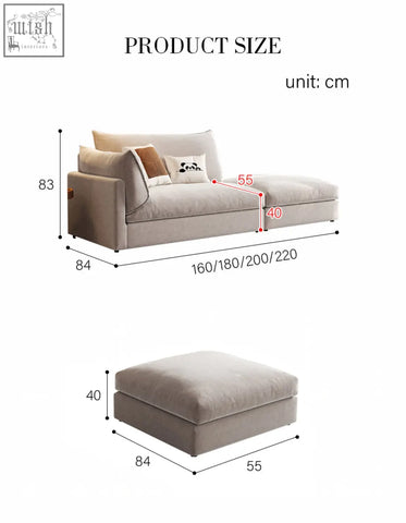 Beige velvet marquez two seater sofa with matching ottoman modern design available in multiple sizes