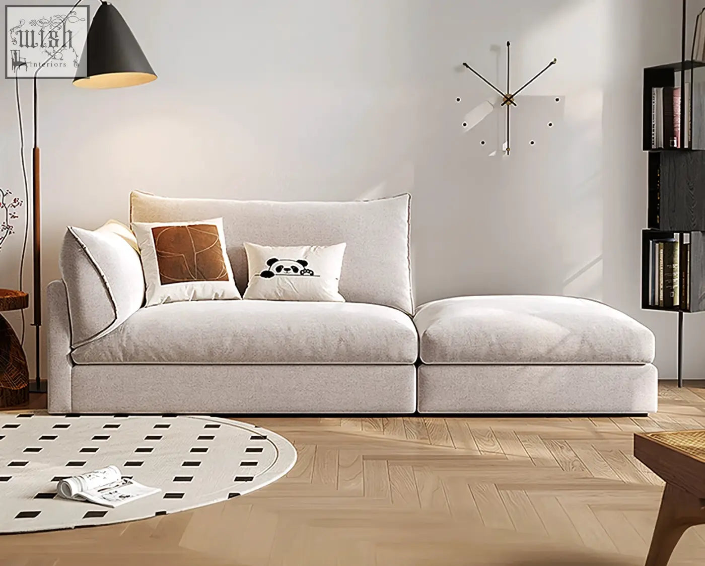 Light gray linen marquez two seater sofa with plush cushions and decorative pillows perfect for cozy seating