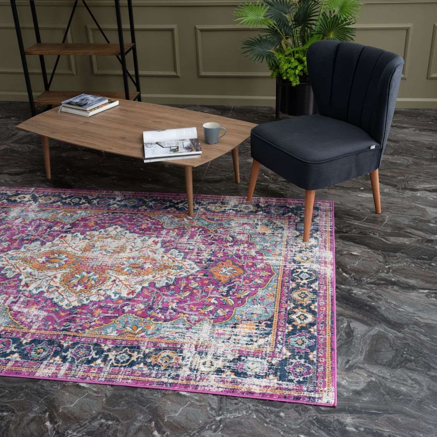 Vibrant purple and teal marrakech vintage rug with intricate floral patterns perfect for stylish area decor