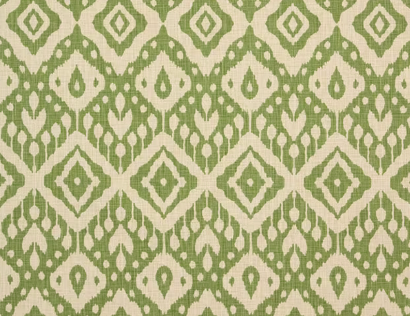 Marrakesh green cotton cushion with hollow fibre filling and green cream ikat patterned woven fabric texture