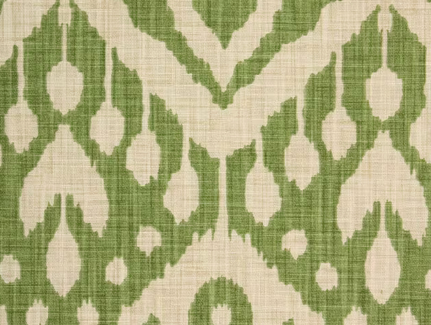 Marrakesh green cotton cushion with green and cream ikat pattern and textured weave filled with hollow fibre
