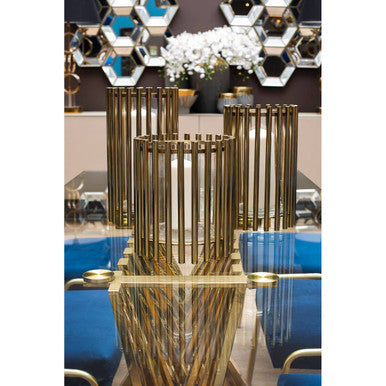 Martina small candle holder in gold with reflective cylindrical slats perfect for a small candle holder setup
