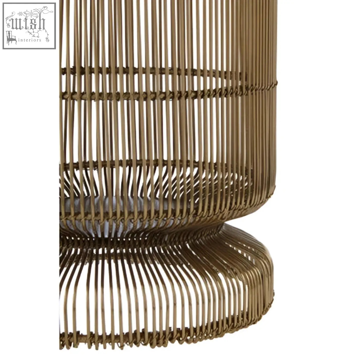 Gold-toned martina small wire candle holder with cylindrical shape and woven wireframe design for wire candle use