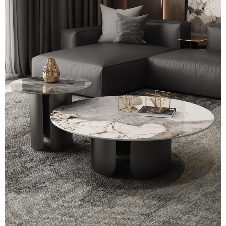 Maru Nesting Coffee Table, Sintered Stone Top With Gold Base｜ DC Concept