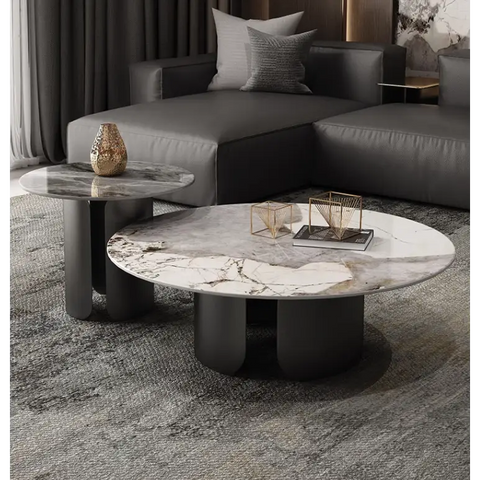 Maru Nesting Coffee Table, Sintered Stone Top With Gold Base｜ DC Concept