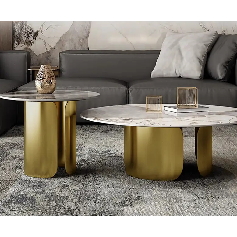 Maru Nesting Coffee Table Set Sintered Stone Top With Gold Base