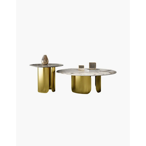 Maru Nesting Coffee Table Set Sintered Stone Top With Gold Base