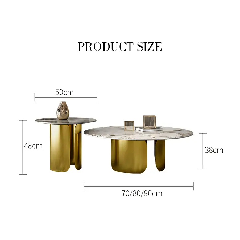 Maru Nesting Coffee Table Set Sintered Stone Top With Gold Base