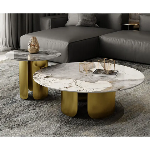 Maru Nesting Coffee Table Set Sintered Stone Top With Gold Base