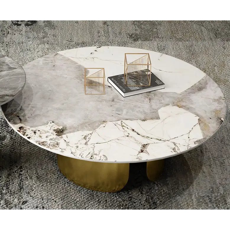 Maru Nesting Coffee Table Set Sintered Stone Top With Gold Base