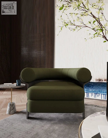 Mason armchair green with olive boucle fabric upholstery rolled arms and sleek metallic legs for stylish living spaces