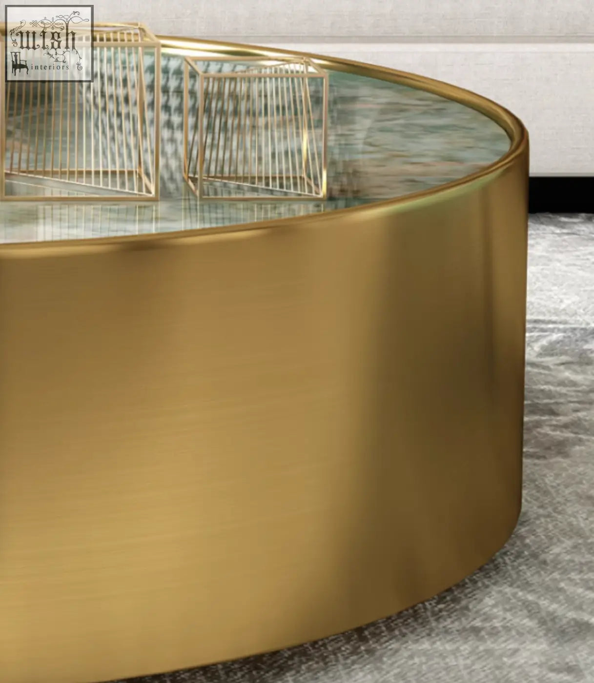 Mason marble coffee table set with a sleek modern glass top and brushed gold metallic base coffee table