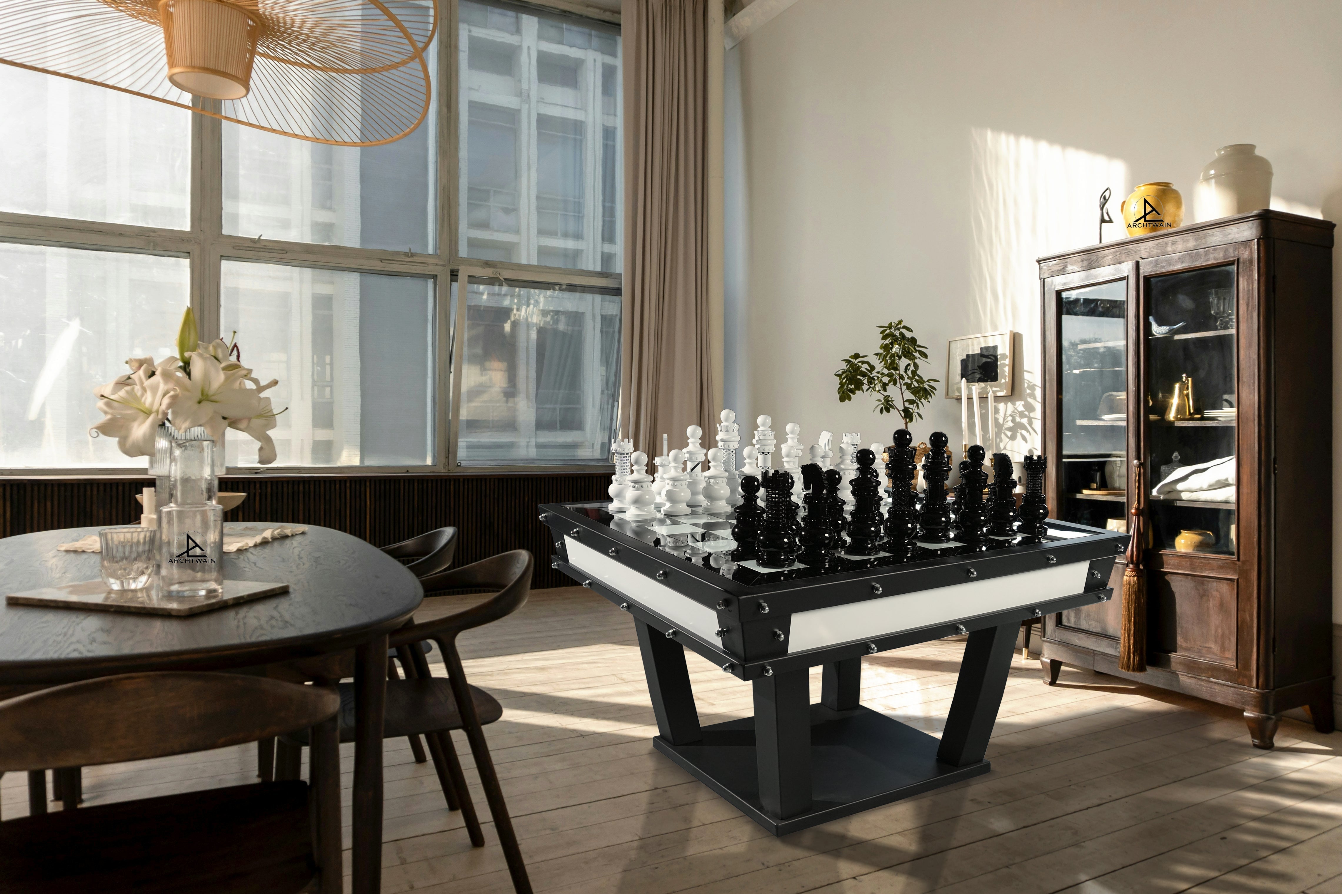 Black and white sleek modern masterpiece chess table by archtwain masterpiece chess for stylish gameplay