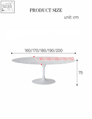 White masuda oval dining table with marble top and sleek single pedestal base for modern oval dining spaces