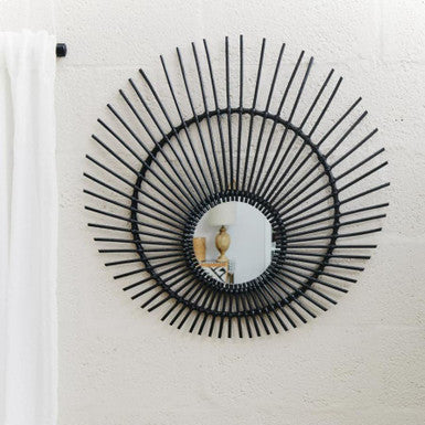 Mataram Black Natural Rattan Wall Mirror