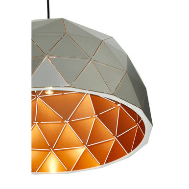 Mateo medium silver dome pendant light with geometric triangular facets and warm copper interior finish