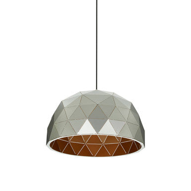 Mateo medium silver dome pendant light with a silver exterior and copper interior geometric dome pendant light