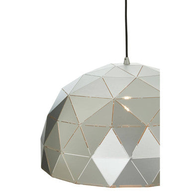 Medium silver dome pendant light with geometric triangular facets and metallic silver finish perfect for modern spaces