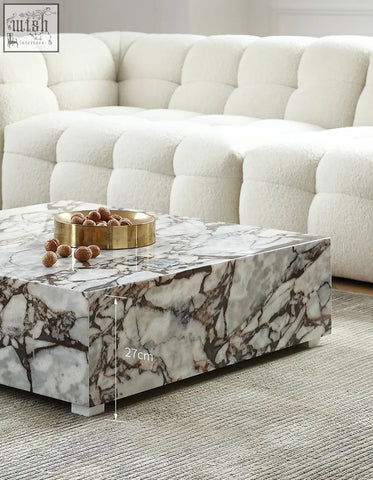 Matteo square coffee table with white and brown marble top and sleek silver legs perfect for a stylish living room