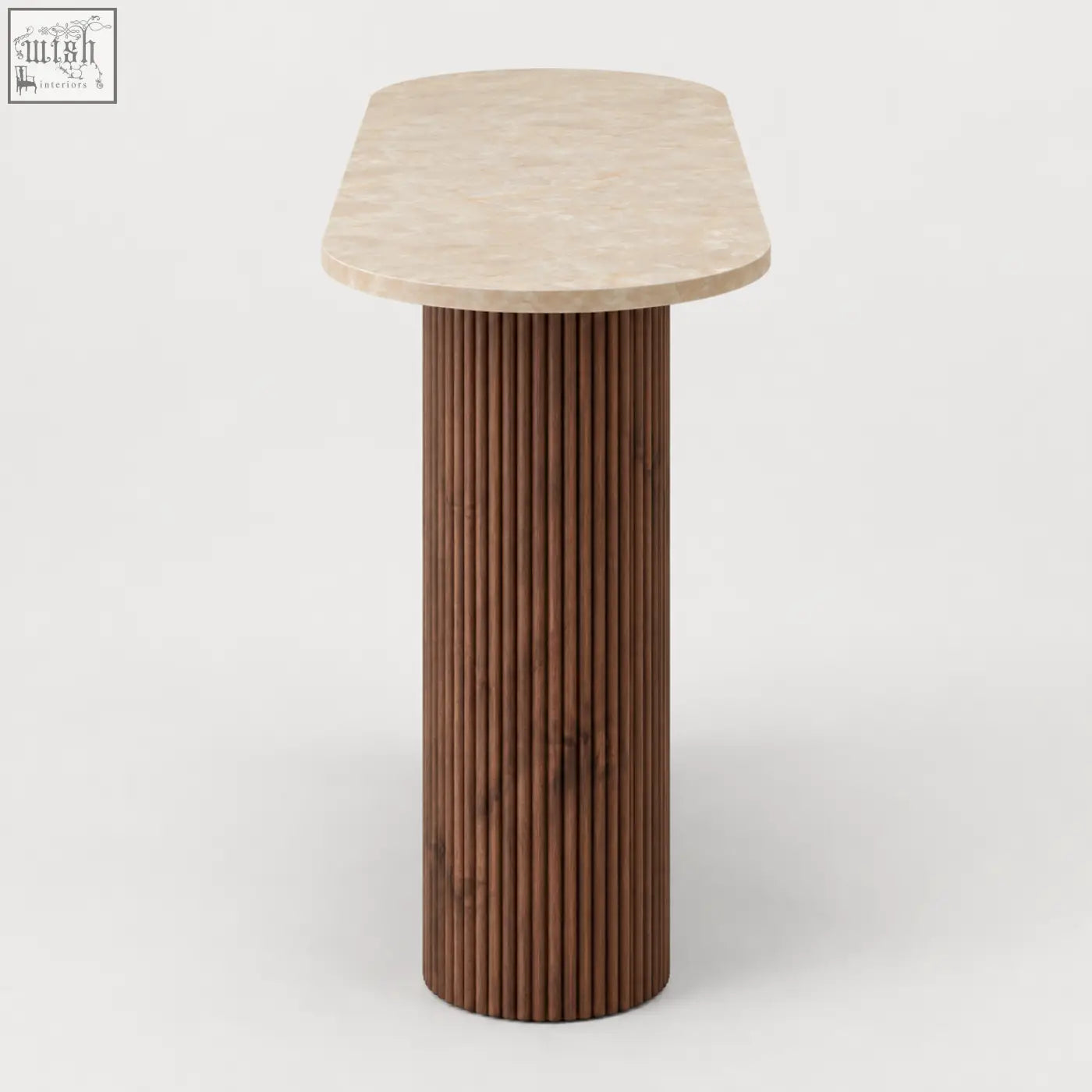 Mayfair 110cm marble-effect fluted console table with cream marble-effect top and walnut-toned fluted base floor clear
