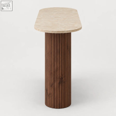 Mayfair 110cm marble-effect fluted console table with cream marble-effect top and walnut-toned fluted base floor clear