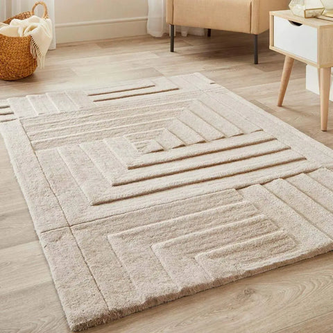 Maze Grey Geometric Wool Rug - Rugs