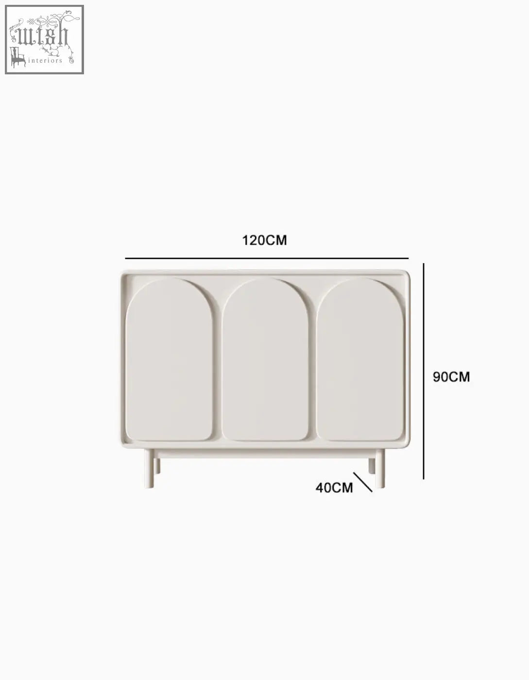Beige mediterranean style sideboard with three arched doors and slender legs perfect for stylish storage