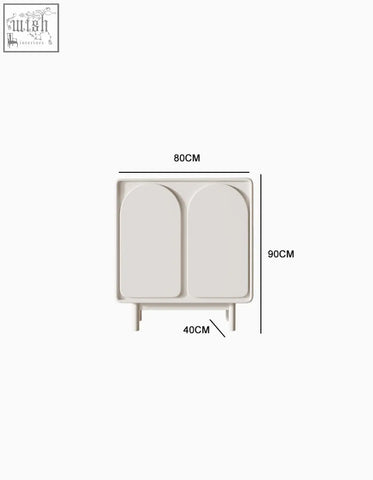 Beige mediterranean style sideboard with two arched compartments and slender legs in cream finish