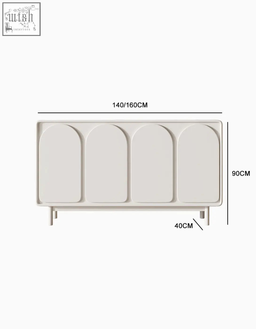 Cream-colored mediterranean style sideboard with four arched compartments and slender legs in minimalist design
