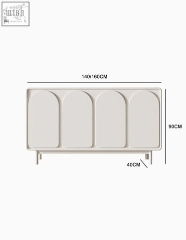 Cream-colored mediterranean style sideboard with four arched compartments and slender legs in minimalist design