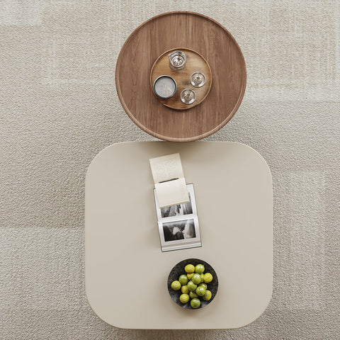 Meer rectangle coffee table set with storage features a minimalist beige coffee table with rounded corners and smooth surface
