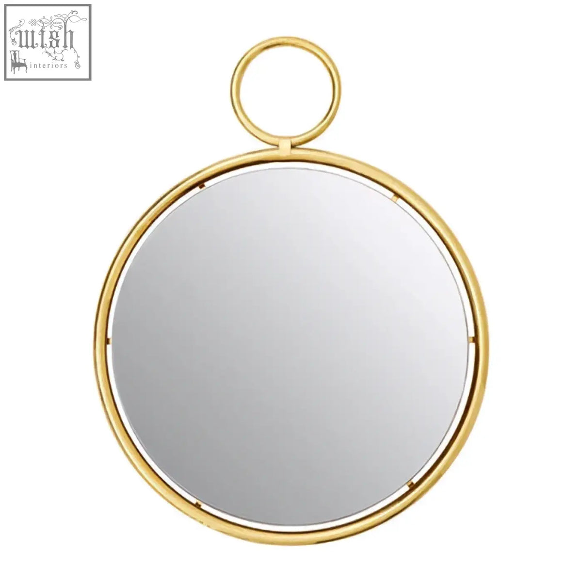 Meissa gold finish pendant wall mirror with gold-toned circular design and ring handle for stylish pendant wall decor