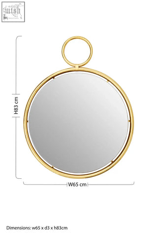 Meissa gold finish pendant wall mirror with a gold-toned circular frame and ring handle for easy hanging