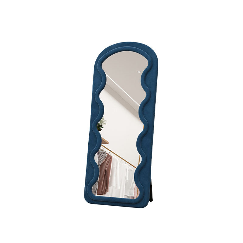 Melody full length mirror with navy blue velvet frame and wavy scalloped edges perfect for bedroom or dressing area