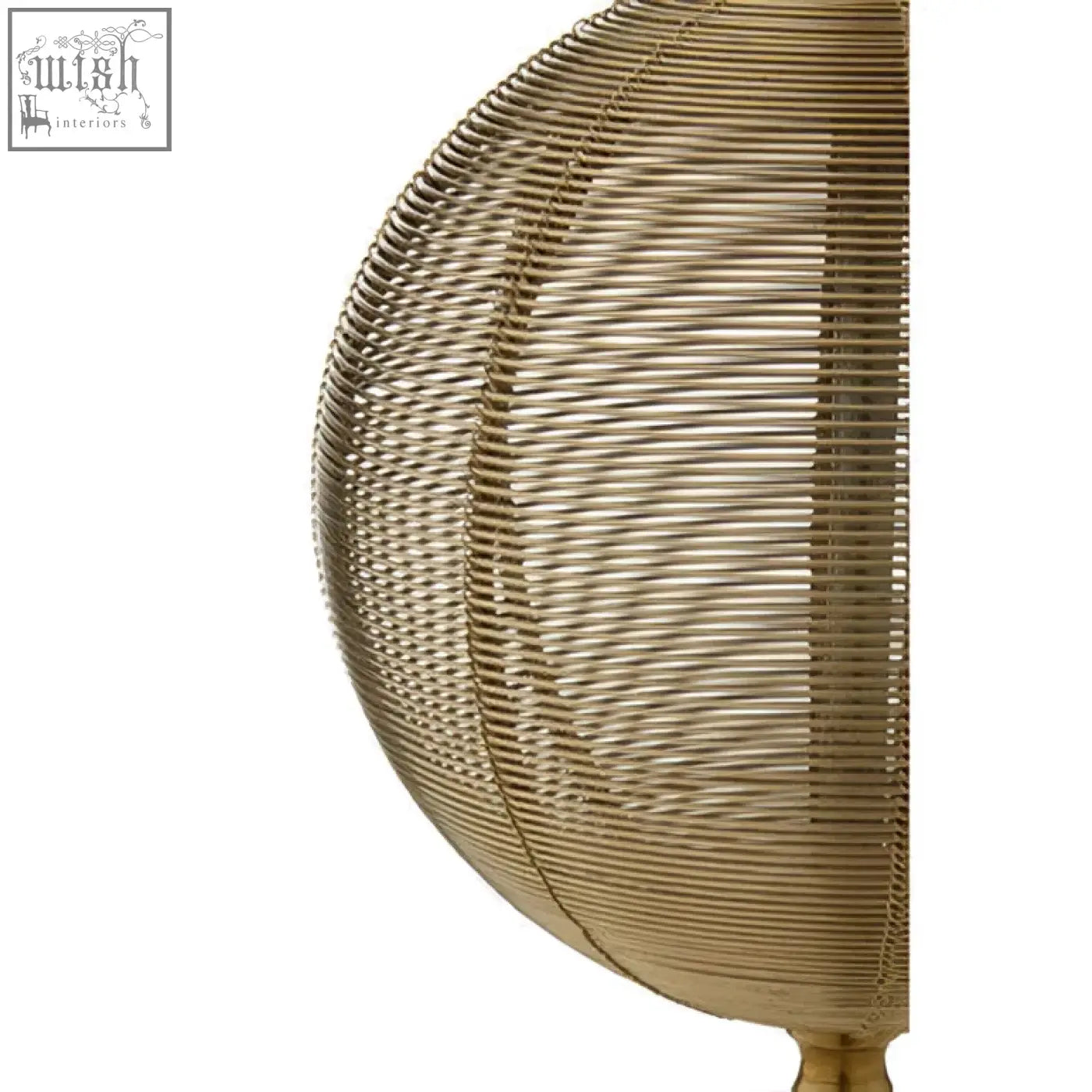 Gold finish melora round marble gold lamp base with golden half-sphere woven metal mesh design