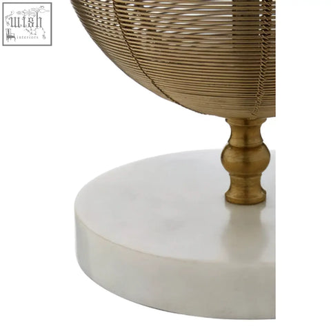 Gold finish melora round marble gold table lamp base with wire globe sculpture and polished marble gold finish base
