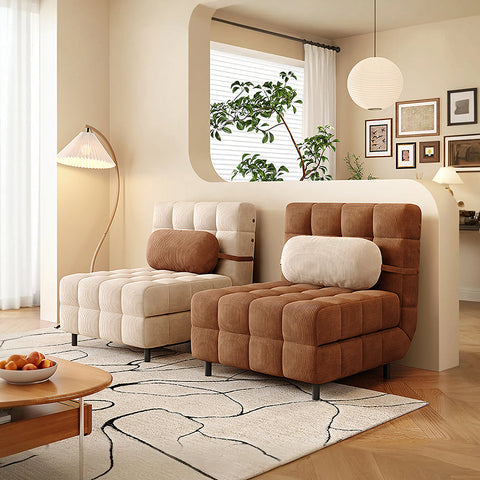 Brown corduroy tufted mendez single sofa bed with cream cushion two seater sofa bed for versatile seating and sleeping