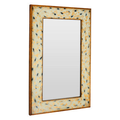 Meril rectangular wall mirror with an off-white decorative frame featuring black and gold speckles for stylish decor
