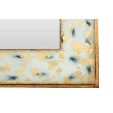 Meril rectangular wall mirror with distressed frame in gold and dark blue mottled pattern and thin wooden trim