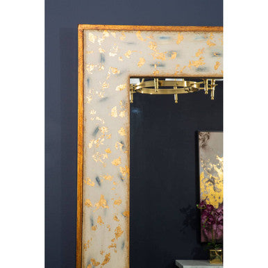 Gold framed meril rectangular wall mirror with frosted glass and delicate gold leaf patterns rectangular wall mirror