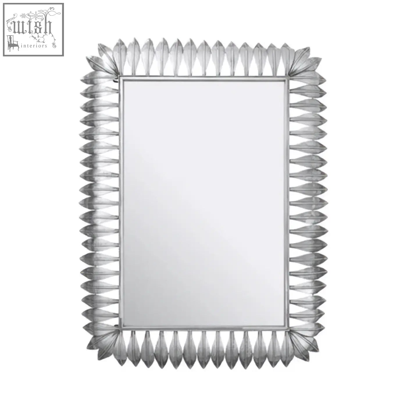 Merlin silver leaf frame wall mirror with a silver-framed rectangular design and decorative spiky leaf frame border