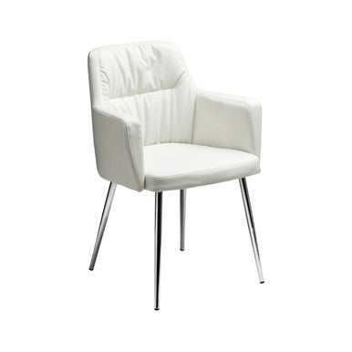 White faux leather armchair with chrome metal legs from merrik white leather effect dining chair collection