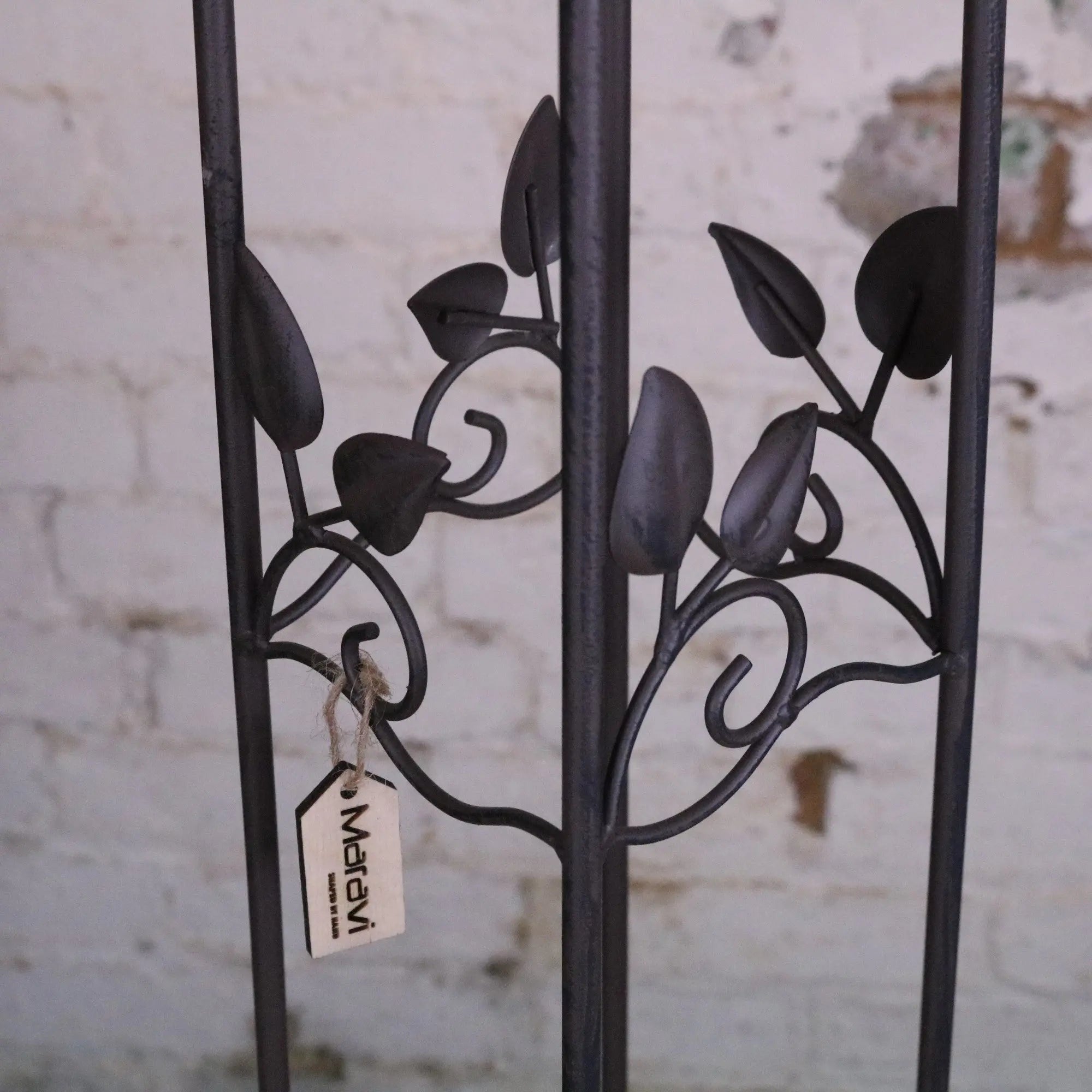 Black wrought iron metal garden obelisks set of 3 with leaf and vine scrollwork design for garden decor