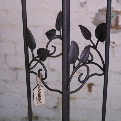 Black wrought iron metal garden obelisks set of 3 with leaf and vine scrollwork design for garden decor