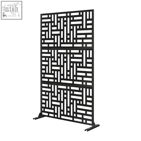 Black metal privacy screen with geometric lattice pattern for indoor and outdoor use 90cm x 180cm maze design