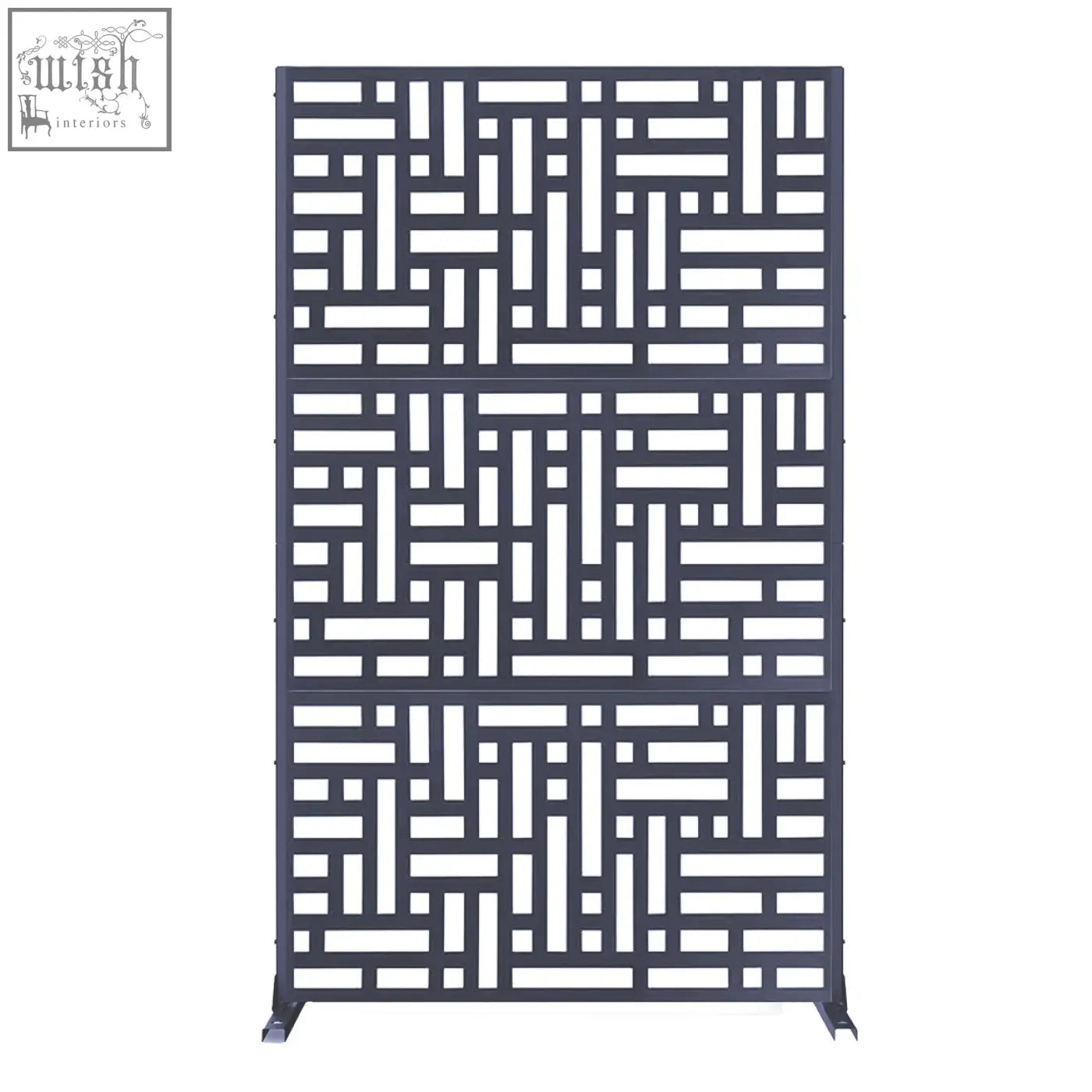 Dark gray metal privacy screen with geometric lattice pattern for indoor outdoor use 90cm x 180cm maze design